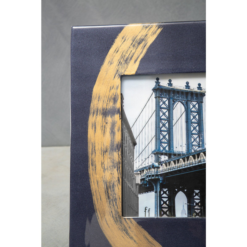 Bodell Wood Picture Frame with Mat, Blue/Gold, 23cm H x 28cm W x 2cm D