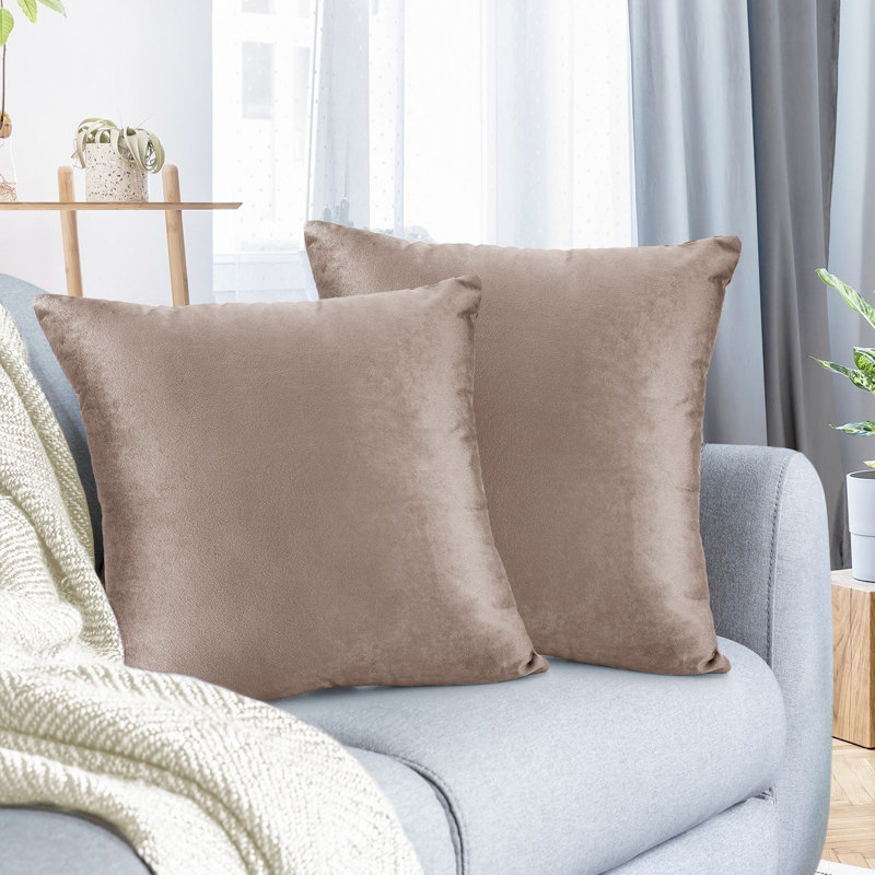 Nestl Velvet Decorative Throw Pillow Cover 2-Pack, 18"H x 18"W, Taupe