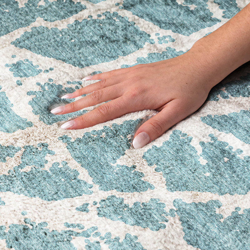 Premium Machine Washable Dream Shag ADS501 Crackle Rug, 1'8" x 2'6", Teal