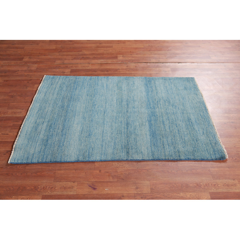 Tapis oriental rayé bleu Gabbeh 3 x 5