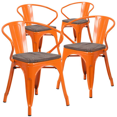 Kester 4 Pk. Metal Chair with Wood Seat and Arms