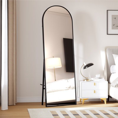 Miroir arqué pleine longueur, miroir autoportant ou mural 65 po x 22 po avec cadre en aluminium