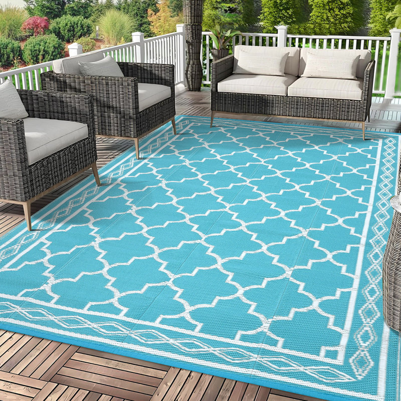 Morocco Outdoor Mats Plastic Straw Rug Waterproof Modern Washable Outdoor Rug for Garden Backyard Picnic Camping RV Deck Beach Trailer