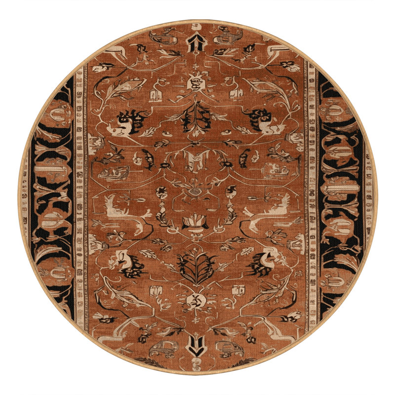 Machine Washable Persian Brown Area Rug, Round 3'
