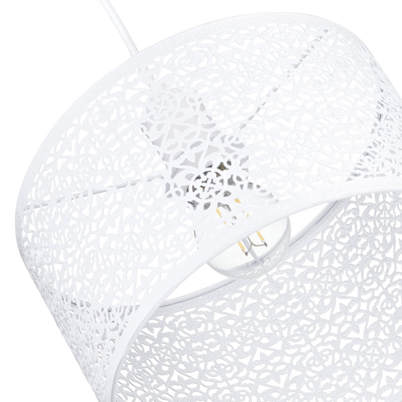 Ornate Moroccan Style Decorated Pendant Lighting Shade, White