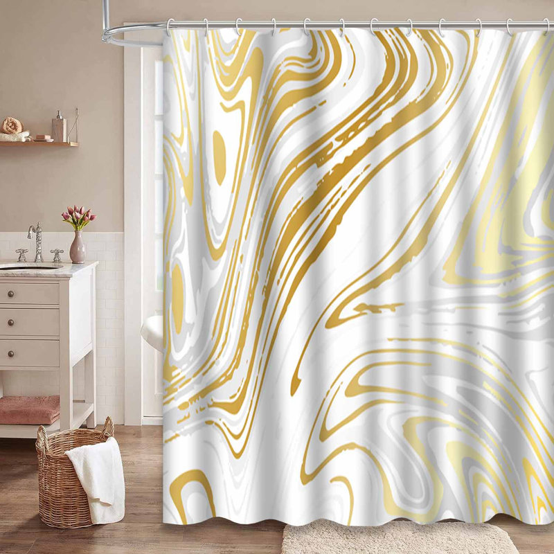 Rideau de douche or blanc avec art abstrait, 72" L x 72" W