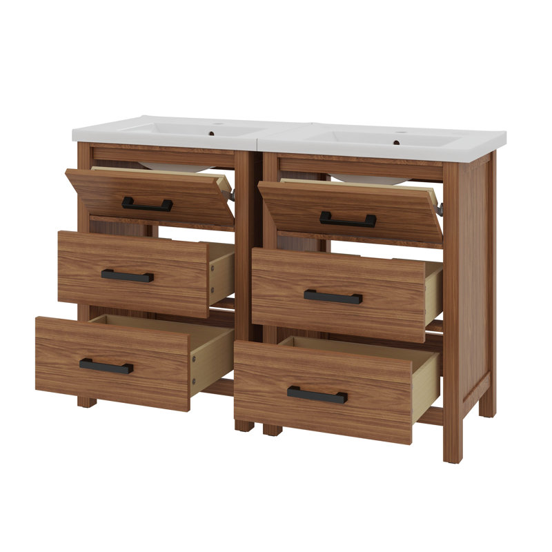Bathroom Vanity Set With Ceramic Basin Sink , Modern Bathroom Storage Cabinet With Drawers