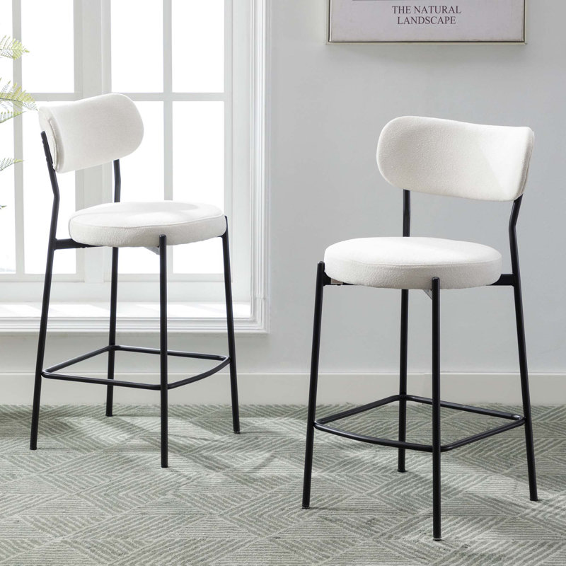 Mateiu 66cm Boucle Fabric Bar Stool, Cream