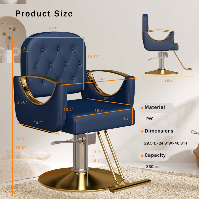 Fauteuil de barbier sur 360 degrés avec roulettes pivotantes et pivotantes, capacité de fauteuil de coiffure hydraulique jusqu'à 330 lb, équipement de spa tout usage, bleu