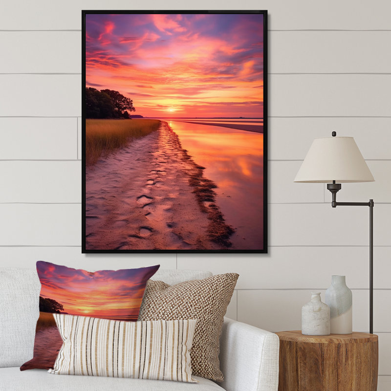 «Sunset On Beaufort Beach South Carolina», reproduction sur toile, H 44 po x l 34 po x P 1,5 po, Cadre flottant noir