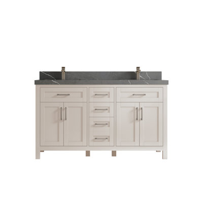 Cambridge 60 In. W X 22 In. D Double Sink Bathroom Vanity In Fine Grain With 2 In. Piatra Gray Quartz
