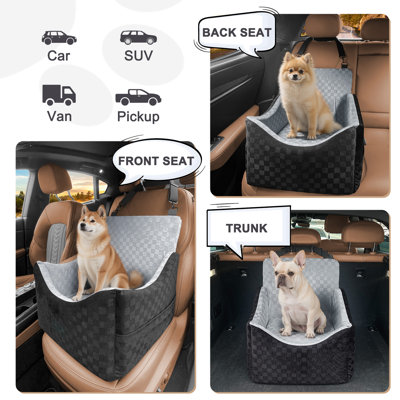 Elevated Dog Car Seat For Small/Medium Dogs Up To 35 Lbs, Memory Foam Booster Seat With Detachable Washable Cover, Travel-Safe Car Bed With Safety Belts & Storage Pockets, Grey