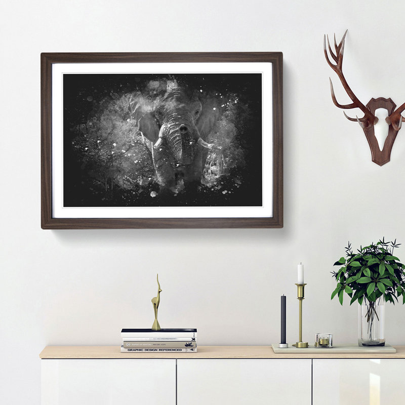 The Majestic Elephant - Picture Frame Graphic Art Print, 45cm H x 63cm W x 2cm D, Walnut Framed
