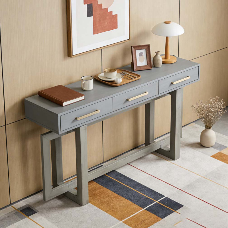Console élégante avec trois tiroirs, Gris antique