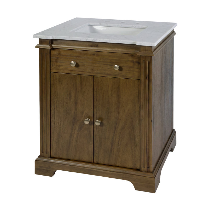 Freestanding Standard Single Vanity Bathroom Vanity With Marble Top, Sandalwood Beige
