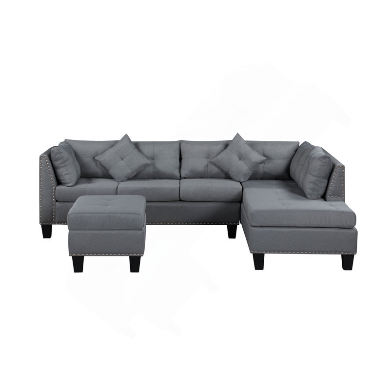 104.5" Upholstered Sofa,Chaise & Ottoman