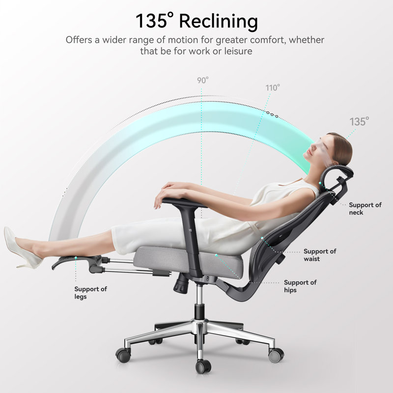 Hbada Ergonomic Office Chair High Back Desk Chair Recliner Chair With Lumbar Support Height Adjustable Seat Headrest Breathable Mesh Back Soft Foam
