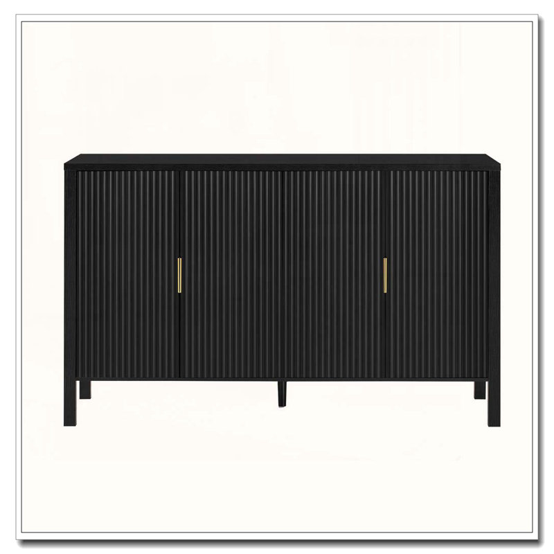 Armoire de rangement 57,5 po avec porte à rayures, crochets latéraux et tablettes réglables 57,5 po, Noir