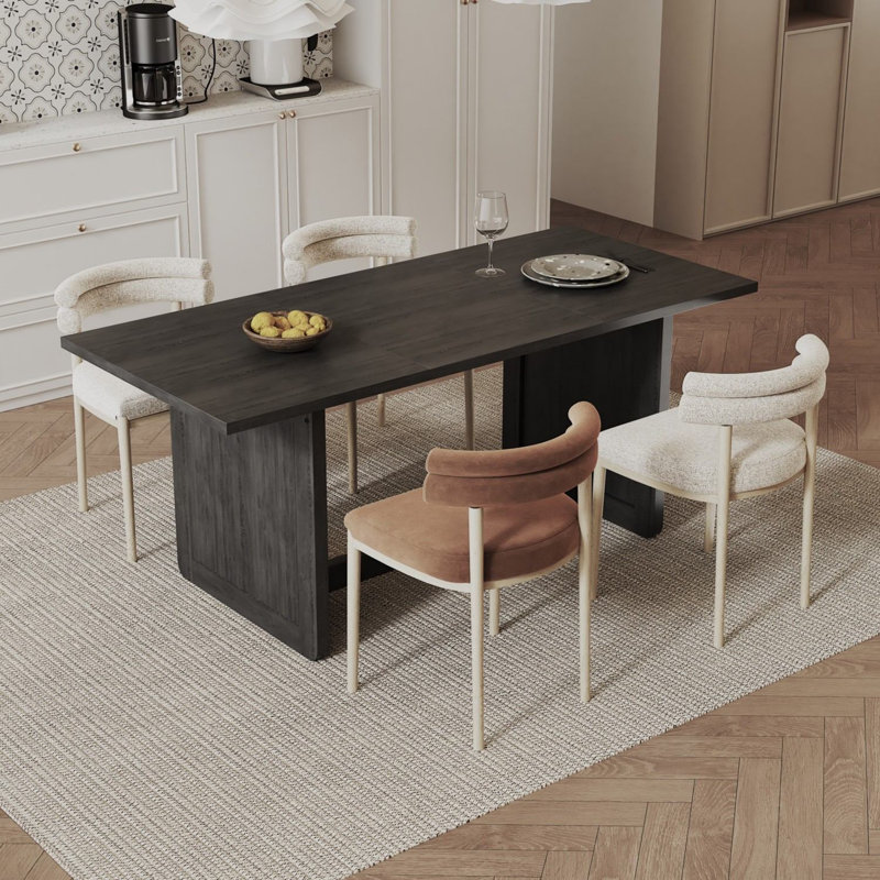70.8" Large Kitchen Dining Room Table for 6-8, Modern Kitchen Rectangle Dining Table with Flute Wood Base, Dinette Tables for Eating Dinner, Living Room