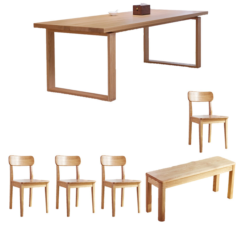 Solid Wood Dining Table Set 6 - Person Solid Wood Top Four Leg Dining Set