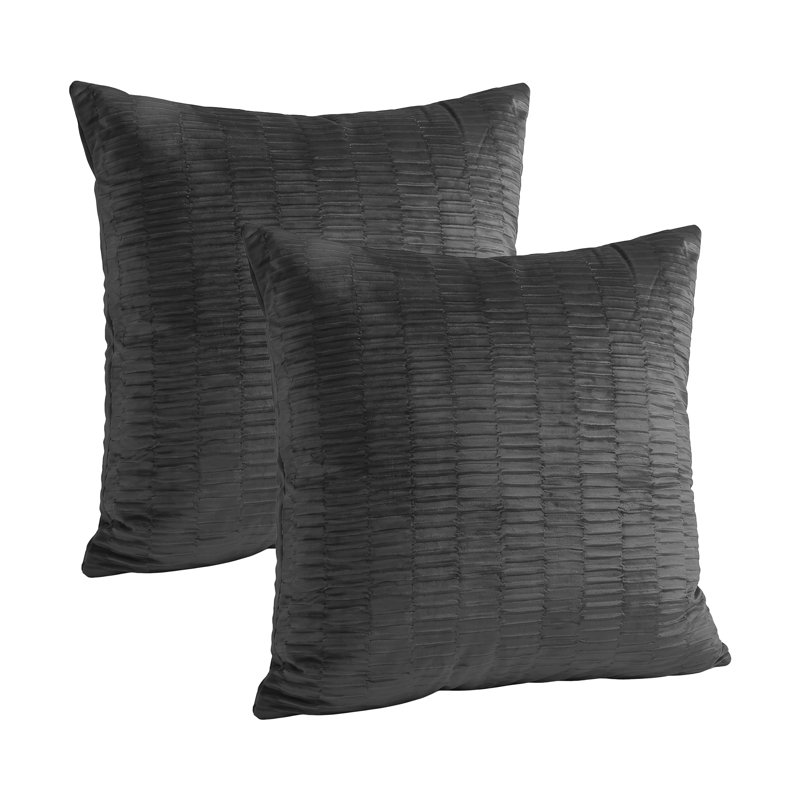 Velvet Pleated Euro Pillow Cover, Gun Metal