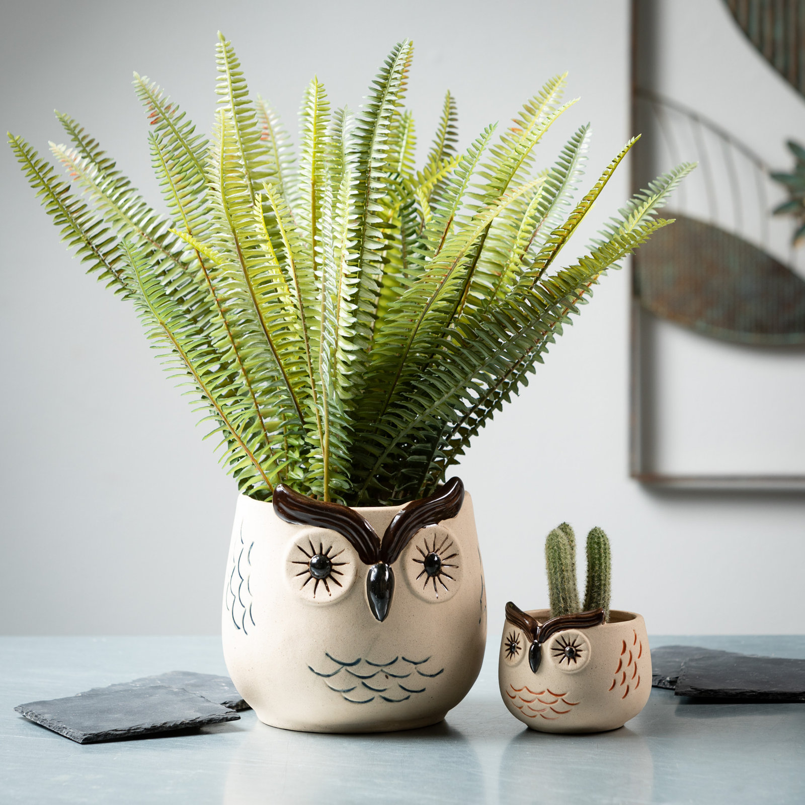 14'' Faux Fern Plant in Stone Pot