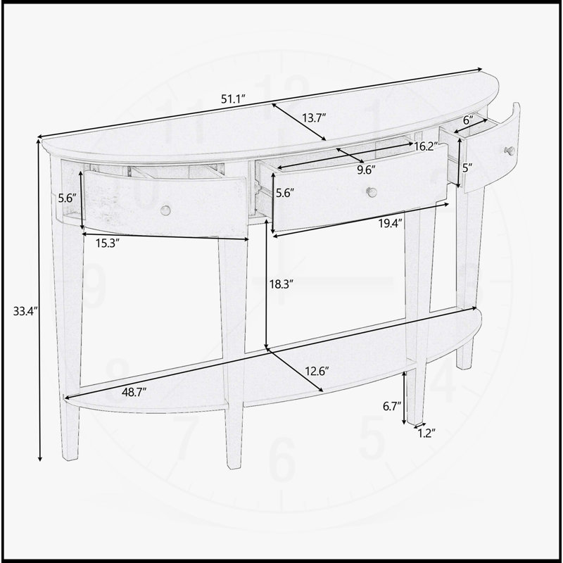 Modern Curved Console Table with Multiple Storage Options for Various Rooms, Black