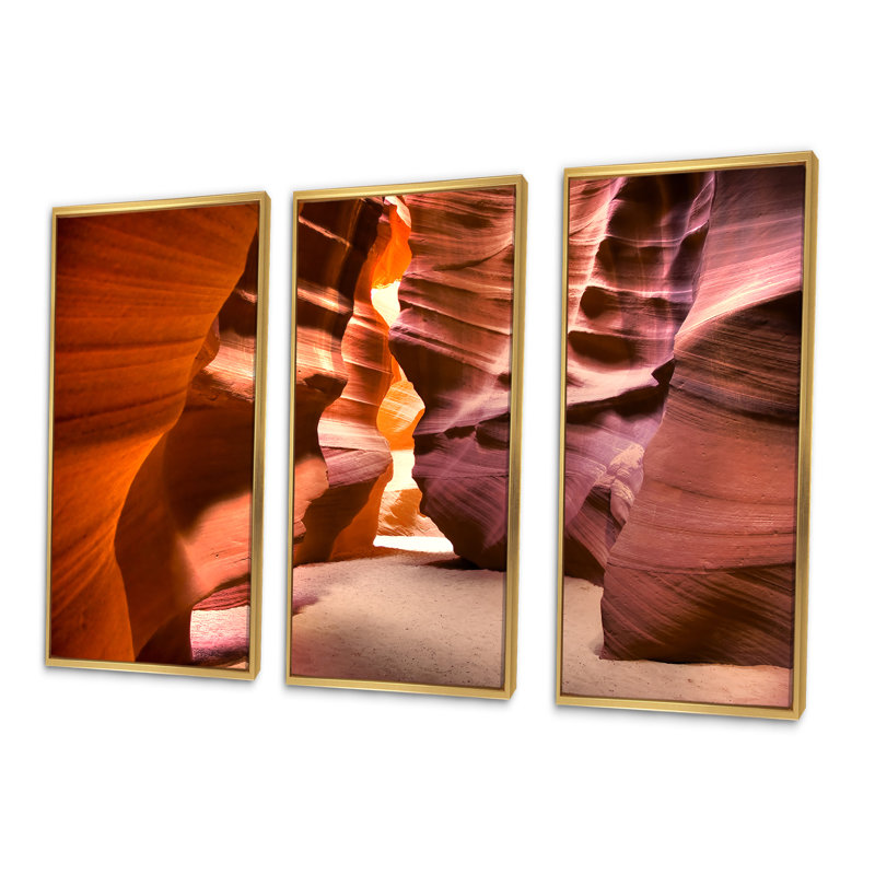 Bright Antelope Canyon - Photographie de cadre flottant 3 pièces, H 20 po x l 36 po x P 1 po, Cadre doré