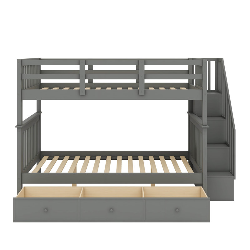Lit superposé pratique sur lit double avec rangement de tiroir abondant et garde-corps fiable, Gris
