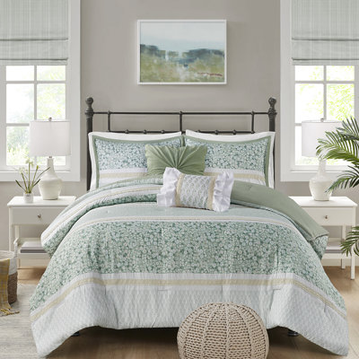Très grand / très petit édredon en tissu de seersucker - Motif floral à motif floral Shabby 2 coussins, coussins décoratifs et taies décoratives 5 pièces