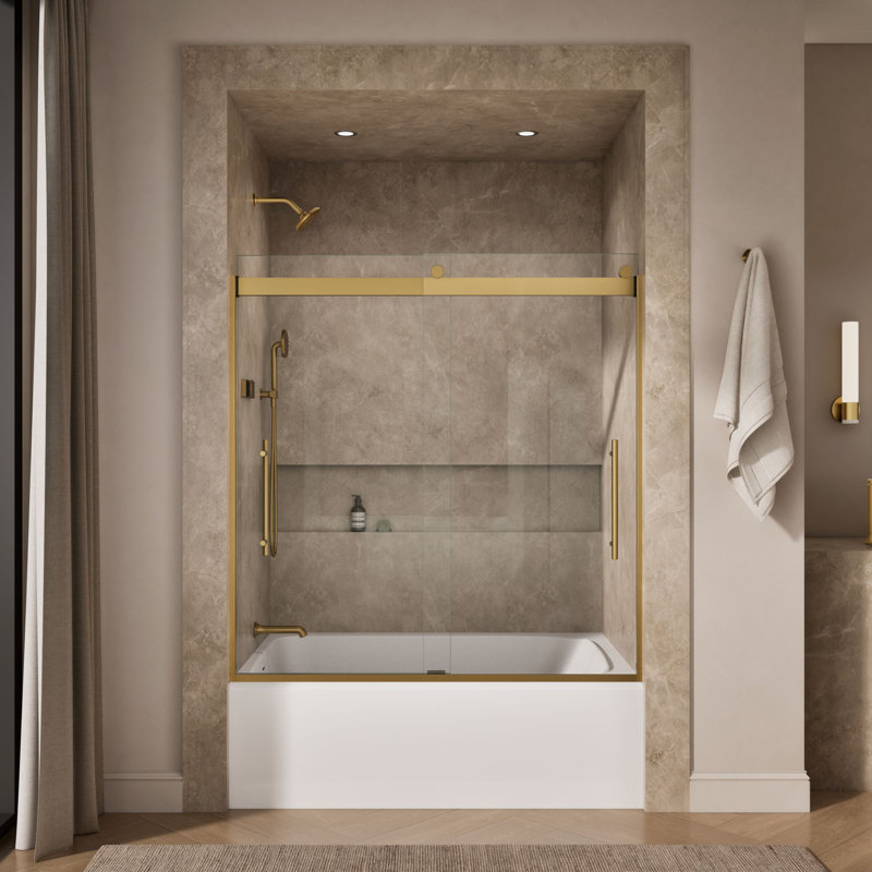 Levity Plus Less Sliding Bath Door, 61-9/16 In. H X 56-5/8 - 59-5/8 In. W, With 3/8 In.-Thick Crystal Clear Glass, Bronze