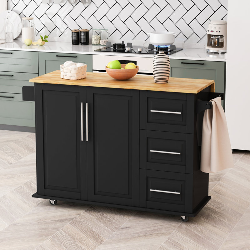 Monea Kitchen Island, Manufactured Wood, Black