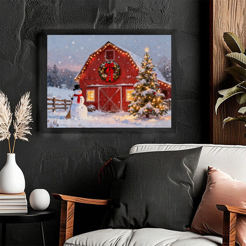 Art mural de ferme rustique noire encadrée de Noël, H 25 po x l 37 po