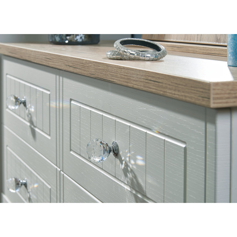 Fully Assembled Zenfield 3 Drawer Chest, Porcelain Ash/Bordeaux Oak