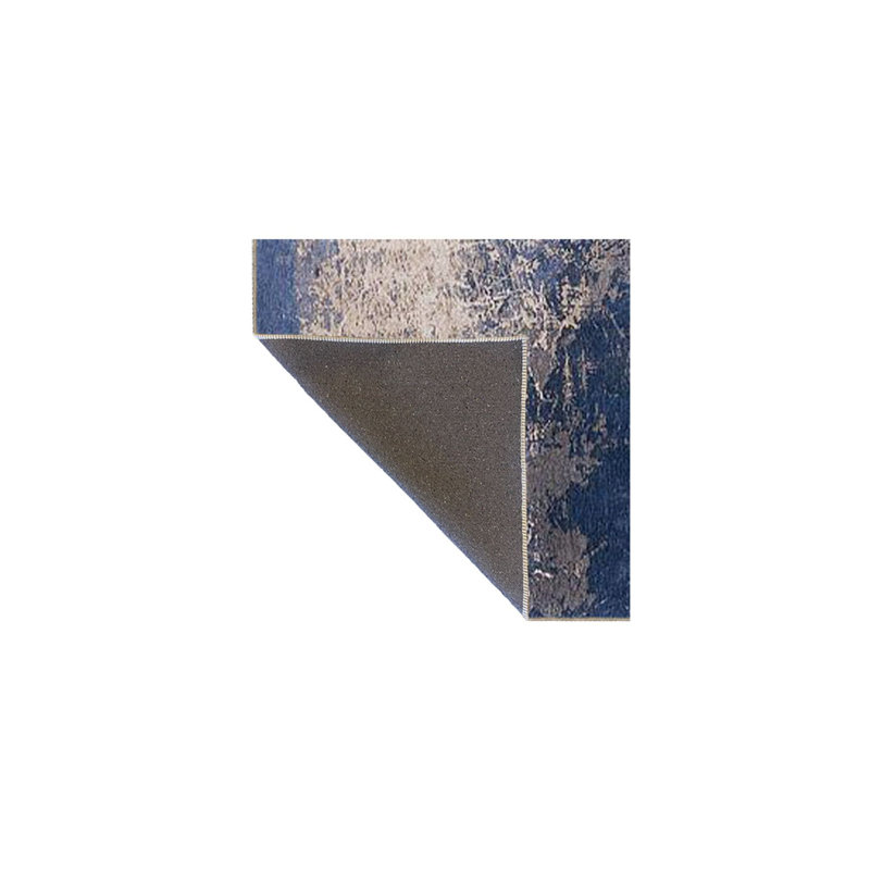 Tapis bleu tissé à motif géométrique, Sous-tapis carré 3 pi 3 po inclus