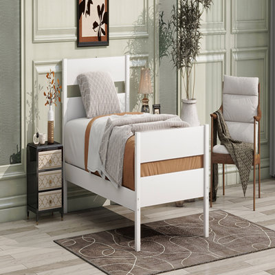 Twin Bed Frame With Headboard And Footboard,Rubber Wooden Frame Material Bed Frame,In White Finish