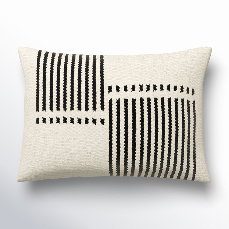 Carlus Cotton Blend/Chenille Lumbar Rectangular Pillow Cover & Insert, Natura /Black