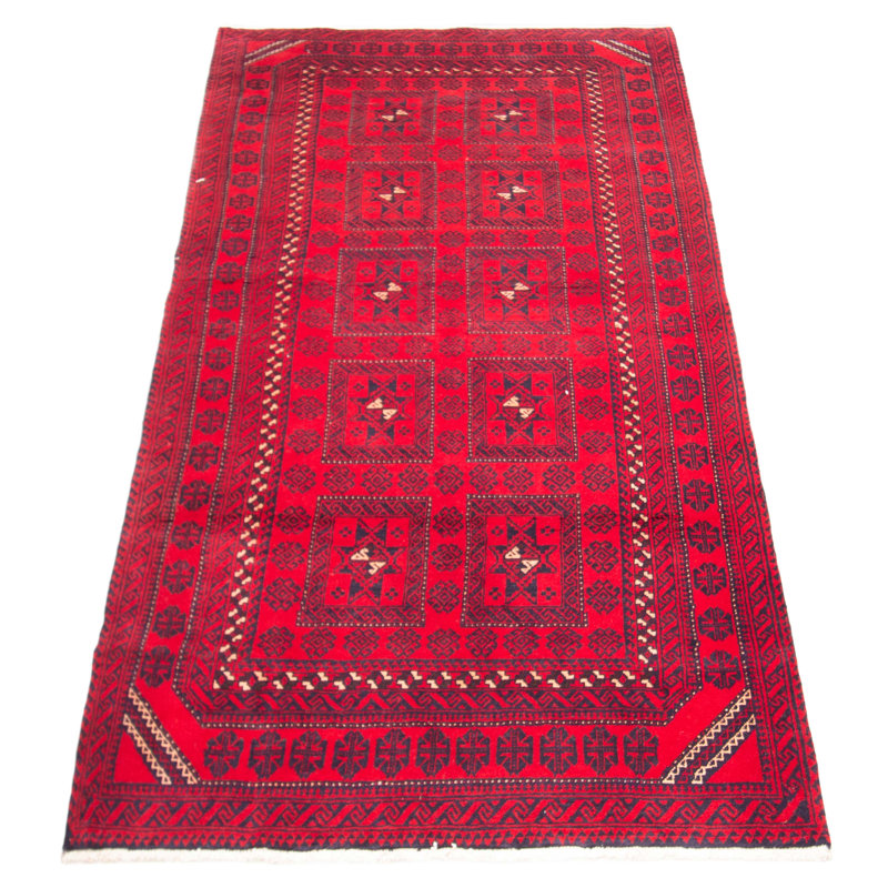Tapis rouge en laine noué à la main de conception unique 4 pi 8 po x 10 pi New Age