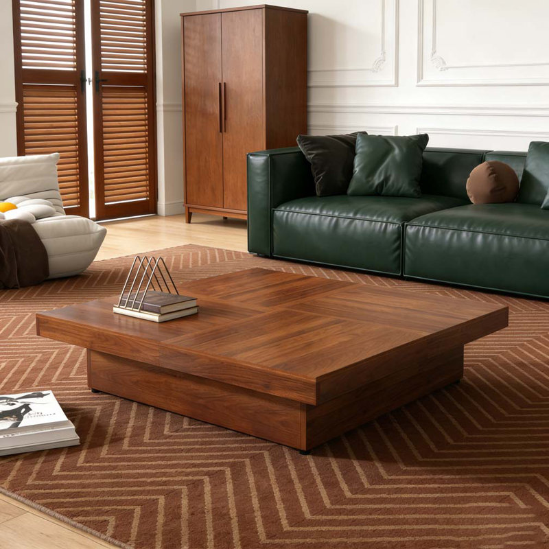 Table basse carrée en placage, Noyer