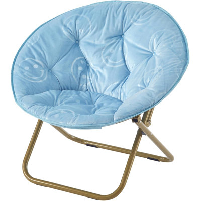 Urban Lifestyle Smiley Face Embossed Micromink Saucer Chair with Gold Legs, Baby Blue