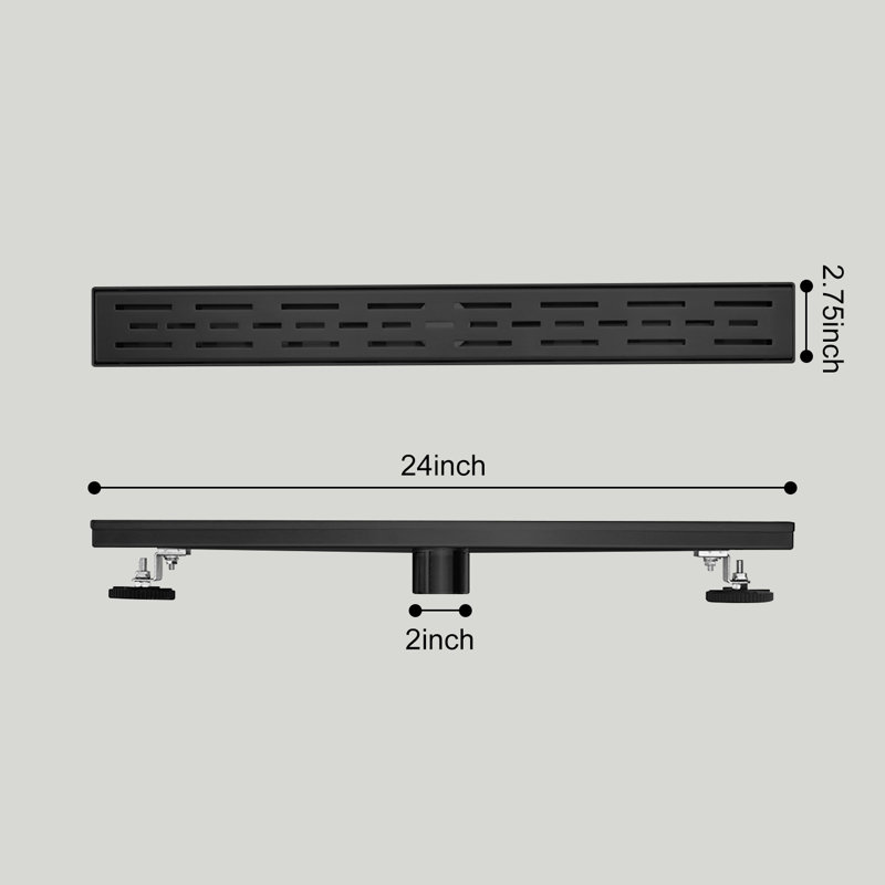 24" Linear Shower Drain With Bar Pattern Grate, Matte Black