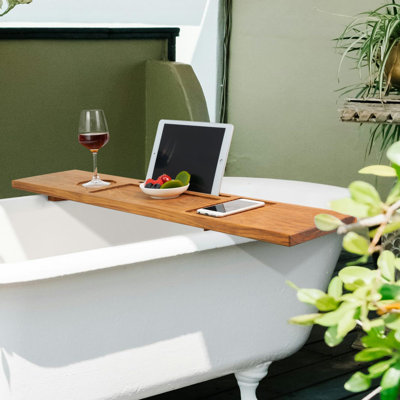 Bathtub Tray Table, Wooden Bath Board For Tub With Wine And Ipad Holder(Teak)