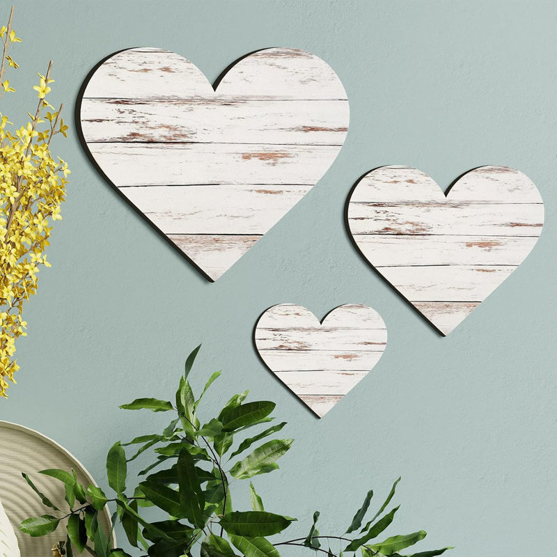 Décoration murale 3 pièces cœur en bois