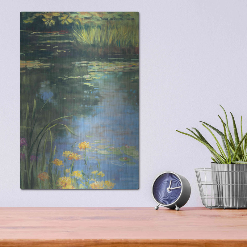 «Garden Pond II» par Carol Rowan, art mural en métal, 24 po x 36 po, H 16 po x l 12 po 