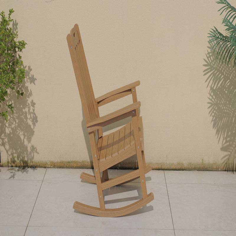 Outdoor Patio Rocking Chair, Teak Color, Made Of Sturdy HIPS Material, Equipped With 304 Stainless Steel Accessories, Brown