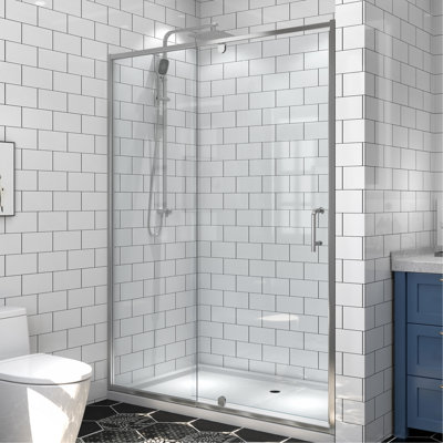 Porte de douche pivotante en verre l 54 po x H 71 po, porte de douche coulissante pivotante avec verre trempé clair de 1/4 po (6 mm), porte de douche à finition chromée, installation réversible