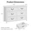 Commode 6 tiroirs pour chambre à coucher, commode en bois blanche avec façade en forme de v 3D, armoire de rangement pour le salon, la chambre de bébé et le vestibule-1501012078