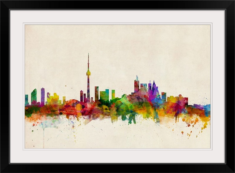 «Toronto Canada Skyline» par Francy, impression, Cadre noir, H 32 po x l 44 po x P 1 po