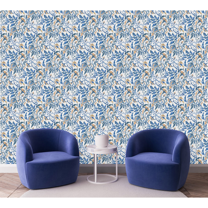 Abstract Floral Floral Border, 225" L x 25" W, Blue