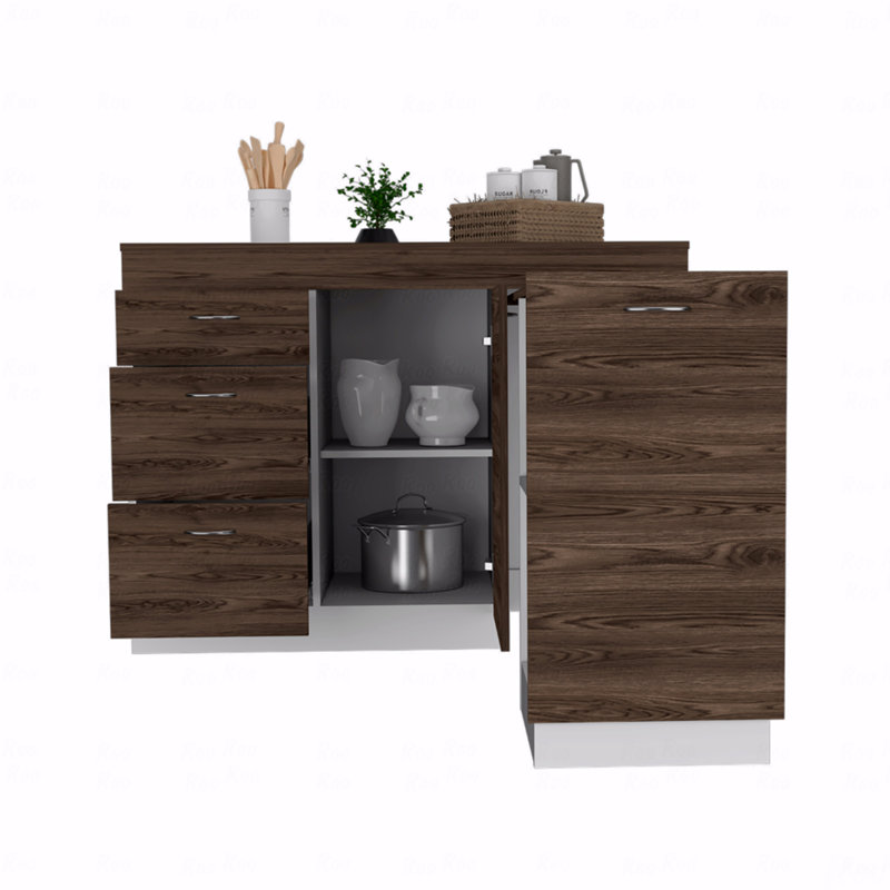 Kitchen Base Cabinet,Three Drawers, Two Internal Shelves